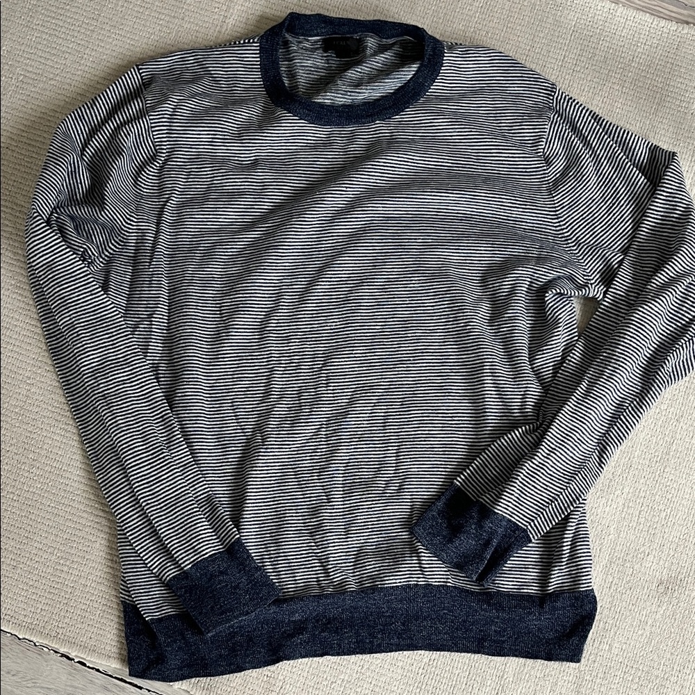 J. Crew Navy & White Striped Crewneck Sweater